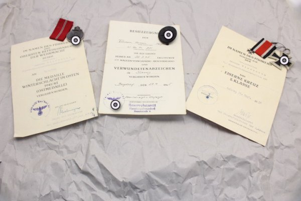 Orders / certificates / paper mixed lot EK1, winter battle, VWA black by one person, Eisenb.-Bau-BTL