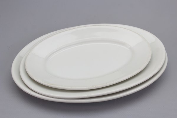 3 pieces of canteen tableware, meat platter / serving platter Fedal Röhn ca 1940 Different sizes, 3 serving plates