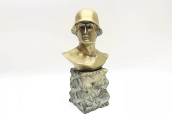 Soldier bust on base, table decoration with steel helmet M34