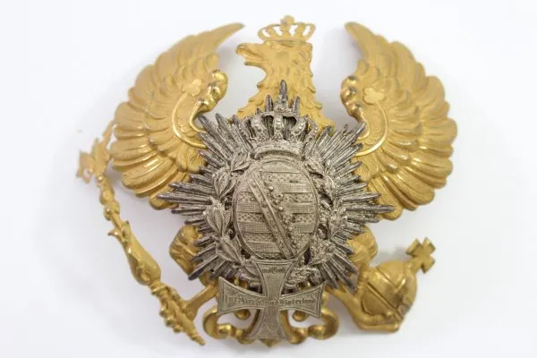 Thüringen Helmadler für Offiziere ca 1870 - Infanterie Regimenter Sachsen-Coburg u. Gotha / Großherzogtum Sachsen-Weimar Eisenach mit Landwehrkreuz