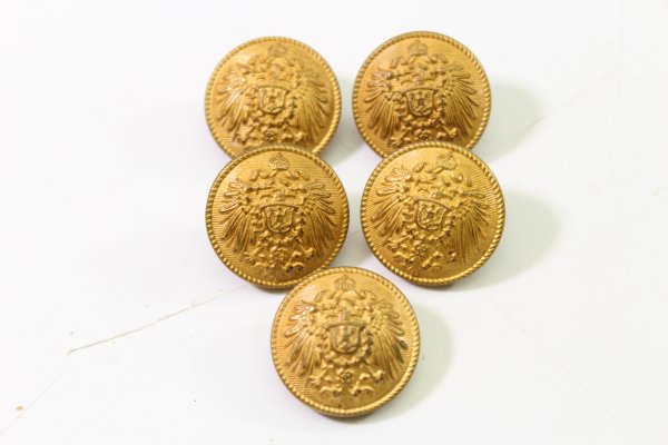 Gold-plated uniform buttons, Germany 1871–1918 – German Empire, 5 pieces