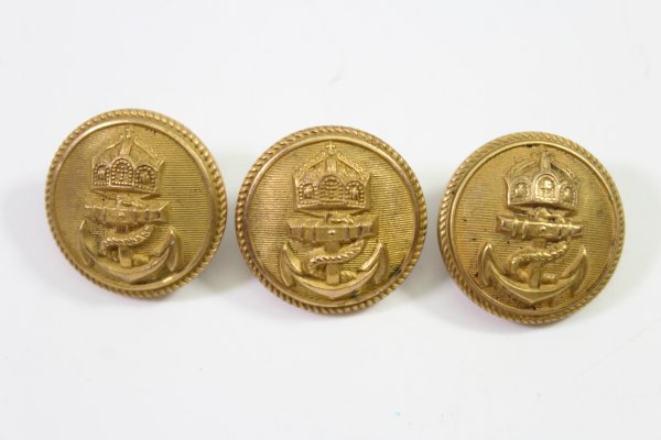 3x Kaiserliche Marine Knopf Metall 23 mm Hersteller Logo Rückseitig Hochfeine Qualität