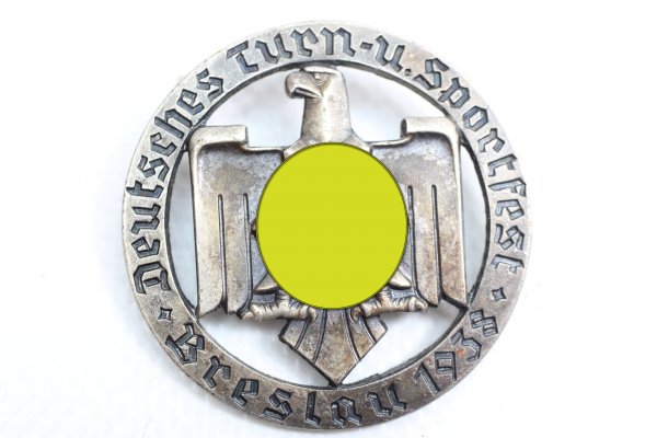 Badge German Gymnastics and Sports Festival Breslau 1938, manufacturer Hermann Aurich - Dresden