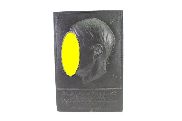 Wall-mounted honorary plaque A.H. in iron, blackened on the front with the motto