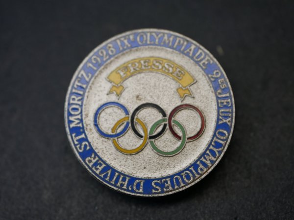 Badge - IX. Olympiad St. Moritz 1928 - Press - with manufacturer