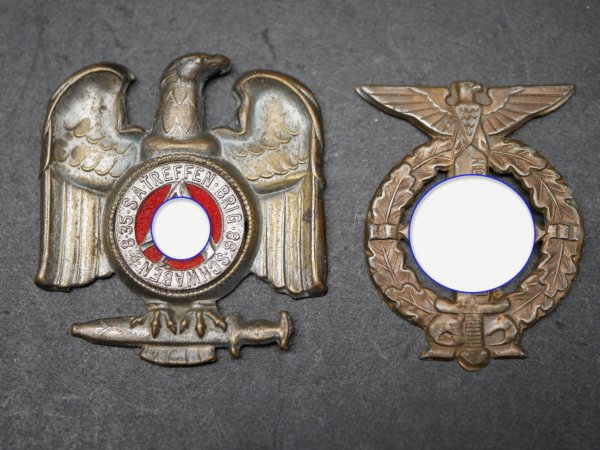 Two SA badges without pin - SA Brigade 86 Schwaben 1935 + Nordmark Kiel 1935