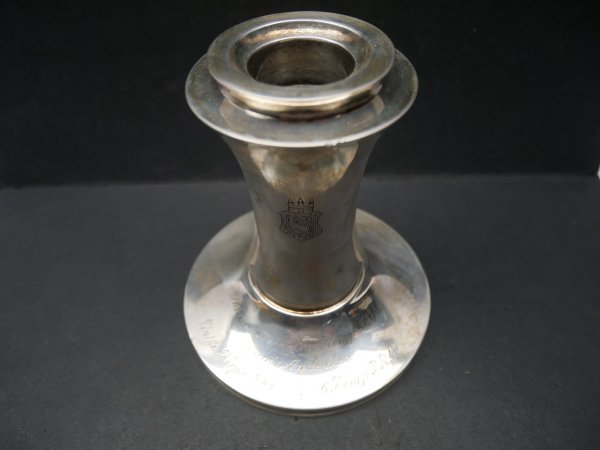 Candlestick 830 silver with coat of arms and inscription - "To your esteemed company chief in memory of Untffz. Korps 6/44 6.Komp. J.R.44"