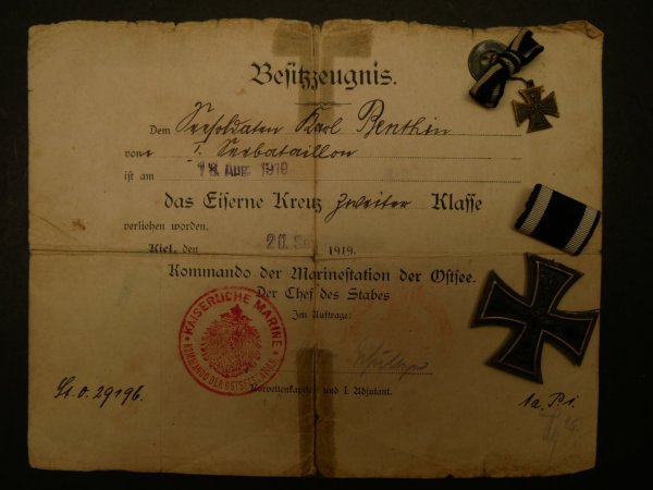 Imperial Navy - EK2 Iron Cross 2nd Class + Certificate + Miniatures