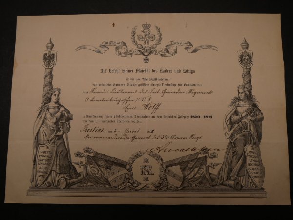 3x certificate - commemorative medal made from captured cannon bronze + war commemorative coin + cross of merit for war aid