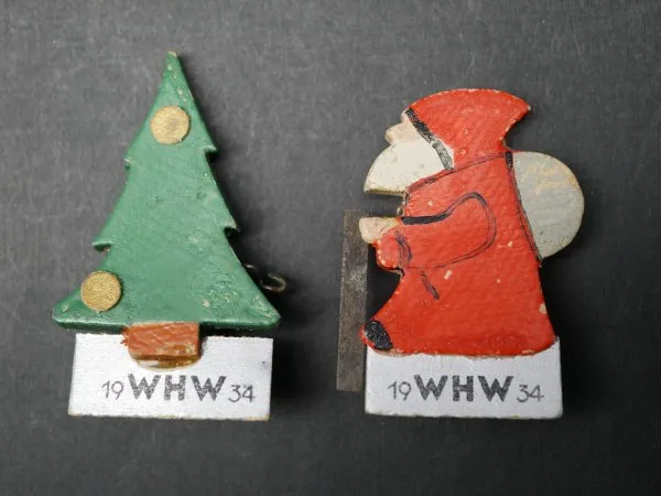 WHW Badge - Santa Claus + Christmas Tree 1934