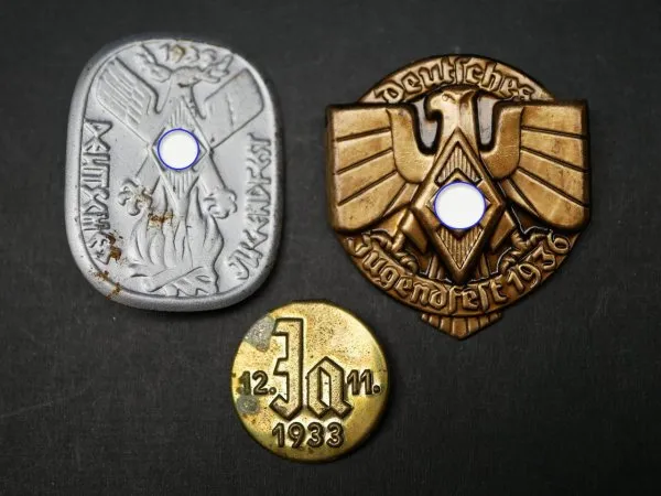 3 Badges - German Youth Festival 1935 + 1936 + Ja 1933