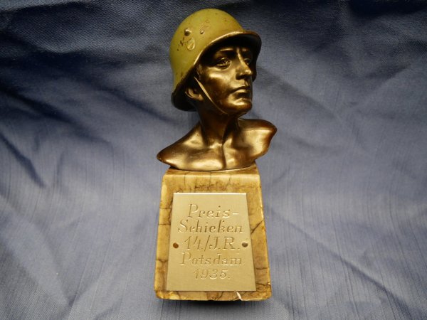 Soldier's bust on marble base with plaque "Prize shooting 14th/IR Potsdam 1935"