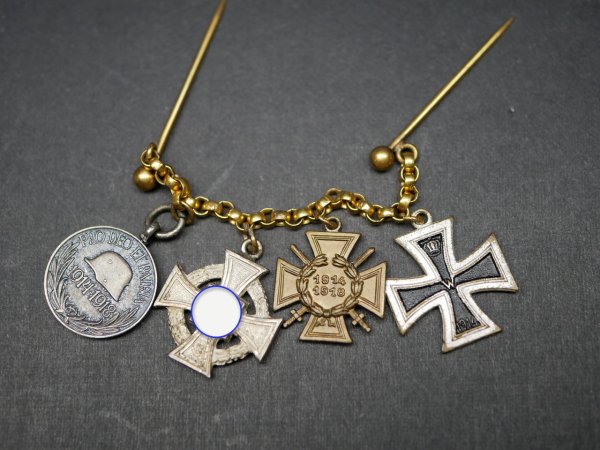 Miniature chain / dress chain with 4 awards - Iron Cross 2nd Class + Front Fighter + 25 Years of Service + Hungary Medal