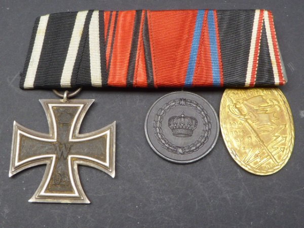 Vierer Ordensspange mit drei Orden Württemberg - u.a. EK2 Eisernes Kreuz 2. Klasse + Dienstauszeichnung 3.Klasse 1913