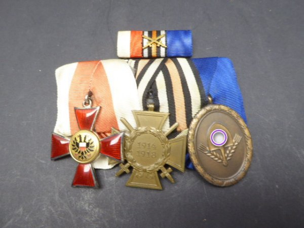 3er Ordensspange - Hanseatenkreuz + KTK 1914-18 + RAD Dienstauszeichnung für 4 Jahre - dazu die Feldspange
