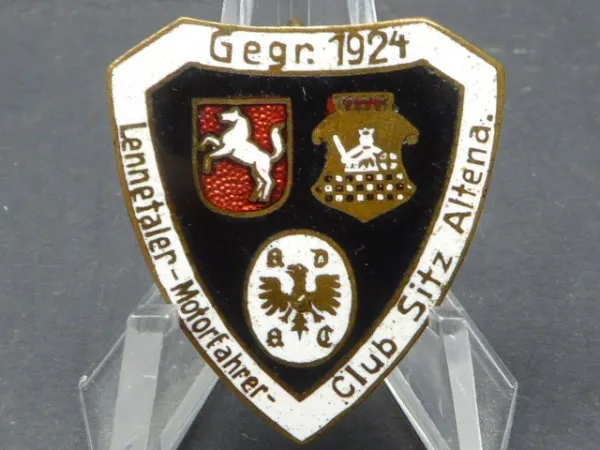 Abzeichen - Lennetaler Motorfahrer Club - Sitz Altena. Gegr. 1924