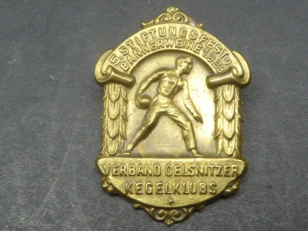 Badge - 5th foundation festival and banner consecration 1928 - Association of Oelsnitzer bowling clubs