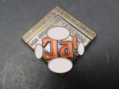 Badge - For Peace and Equality "I agree with yes" 1933