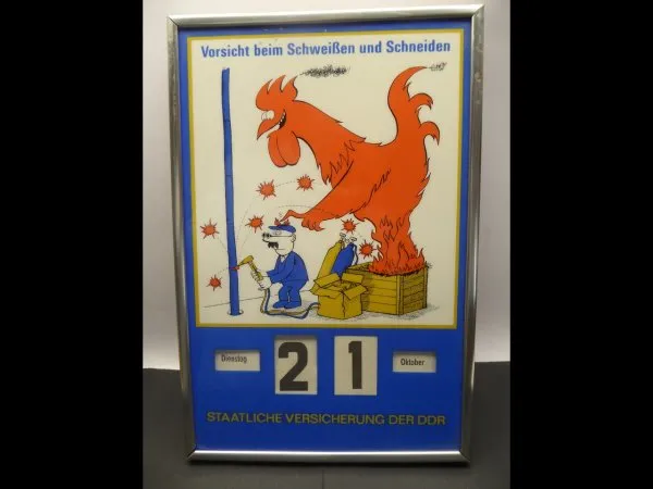 DDR Werbekalender / Ewiger Kalender - Staatliche Versicherung der DDR - Vorsicht beim Schweißen und Schneiden