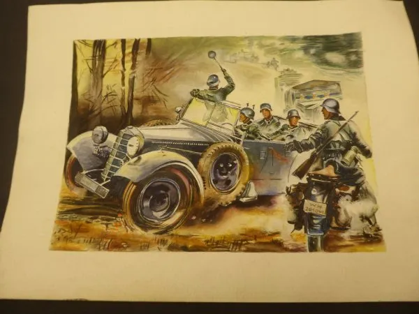 Watercolor - Wehrmacht Column + Kradmelder