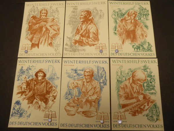 6x Plakette - WHW Winterhilfswerk 1938 / 1939