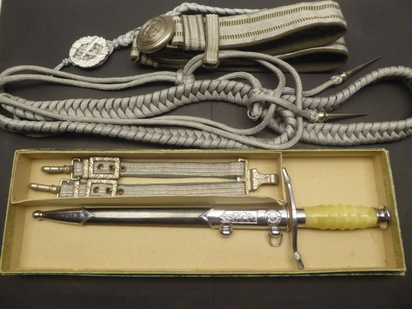GDR NVA dagger with hanger in box with the same number 52408 + parade armband + monkey swing + rifle cord