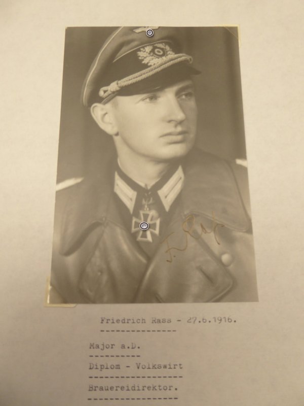 Repro photo with original signature after 1945 - Knight's Cross recipient Friedrich Rass Major a.D.