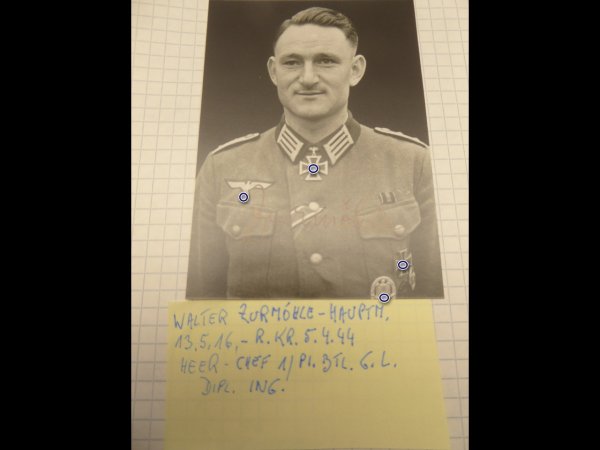 Knight's Cross recipient Oberleutnant Walter Zurmöhle - repro photo after 45 with original signature