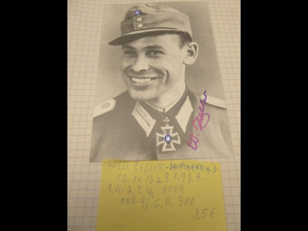 Knight's Cross recipient Lieutenant Willy Zeller - repro photo after 45 with original signature