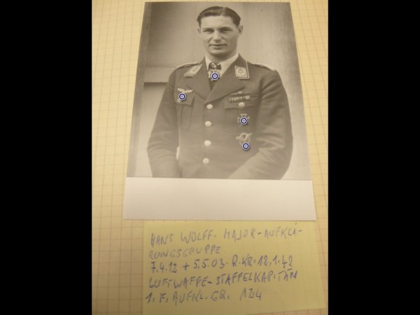 Major Hans Wolff, recipient of the Knight's Cross, repro photo after 45 with original signature