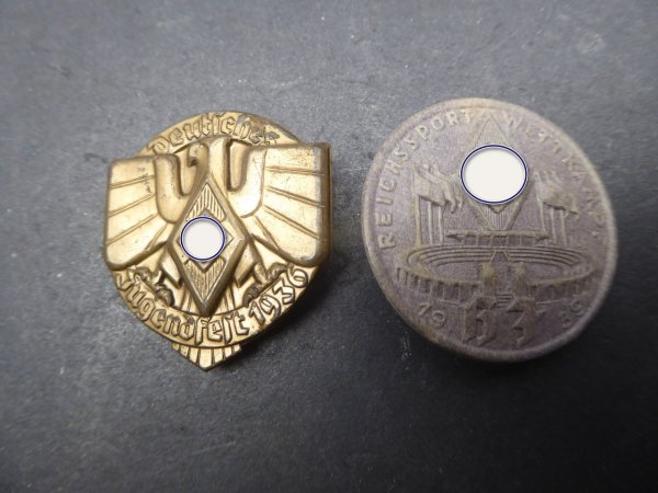 Two HJ badges - youth festival 1936 + Reich sports competition 1939