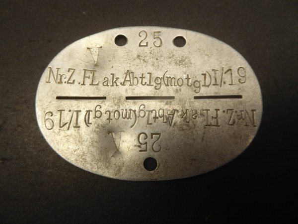 EKM identification tag - No.Z. Flak. Dept. (motgl) I/19