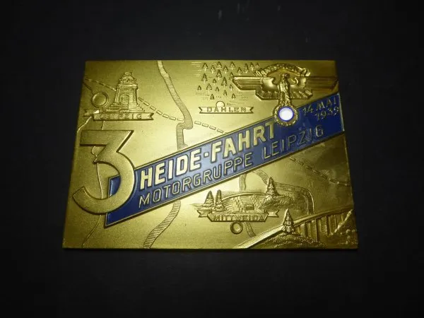 Sachsen NSKK Plakette - 3. Heide-Fahrt Motorgruppe Leipzig 1939 - 1. Preis