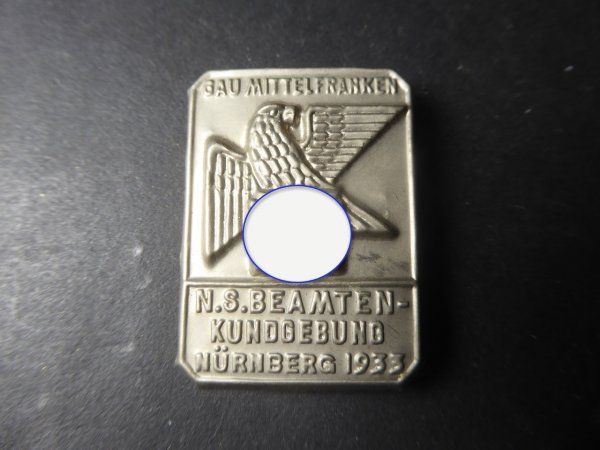 Badge - NS civil servants rally Nuremberg 1933 Gau Middle Franconia